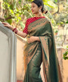 Dark Green Banarasi Silk Saree | Bridal & Festive Wear