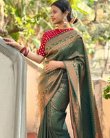 Dark Green Banarasi Silk Saree | Bridal & Festive Wear
