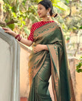Dark Green Banarasi Silk Saree | Bridal & Festive Wear