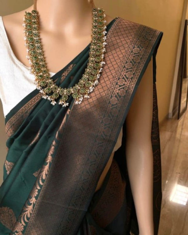 Dark Green Banarasi Silk Saree | Bridal & Festive Wear