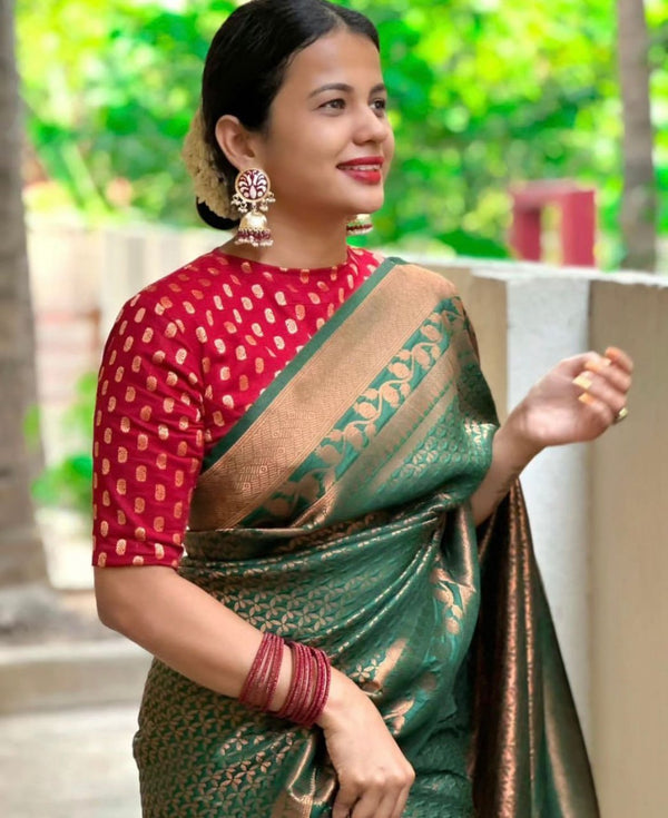 Dark Green Banarasi Silk Saree | Bridal & Festive Wear
