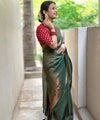 Dark Green Banarasi Silk Saree | Bridal & Festive Wear