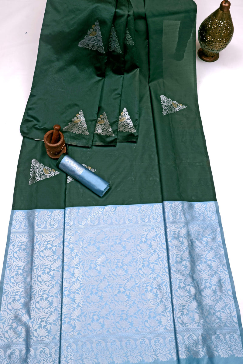Dark Green Banarasi Silk Saree | Festival & Ceremony Wear