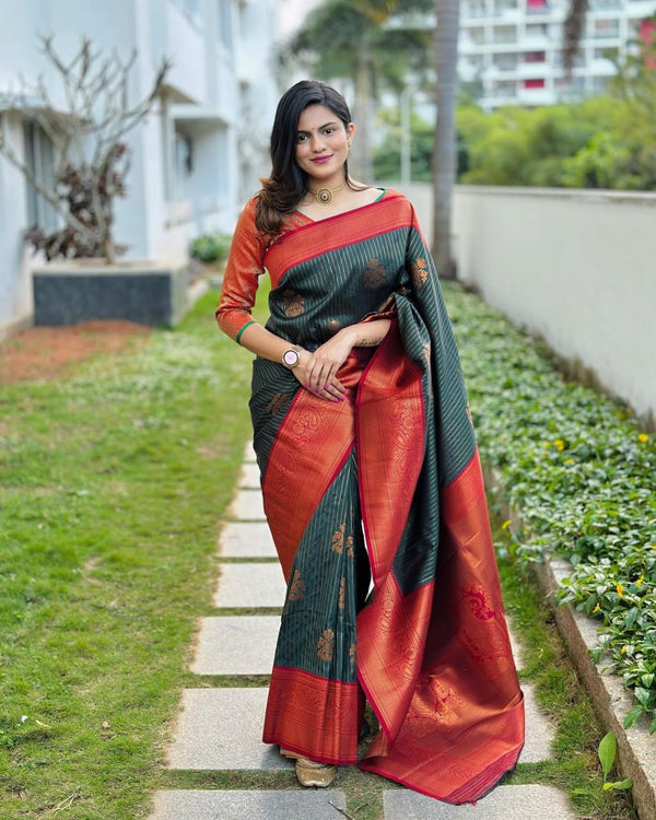 Dark Green Banarasi Silk Saree | Festive & Party Wear