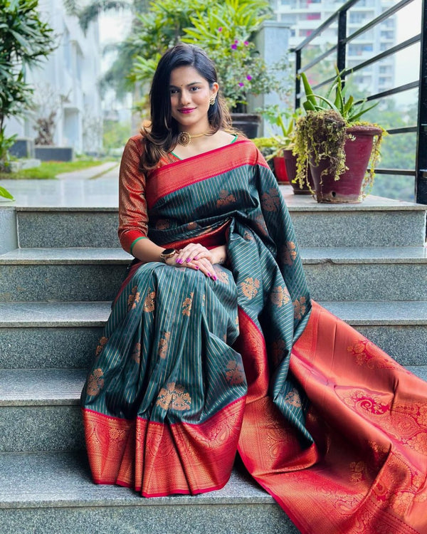 Dark Green Banarasi Silk Saree | Festive & Party Wear