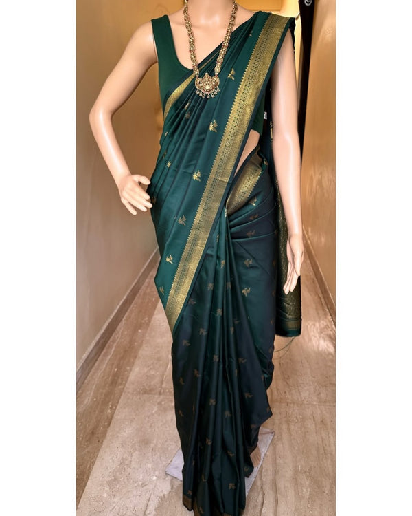 Dark Green Banarasi Silk Saree | Traditional Wedding Wear