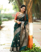 Dark Green Banarasi Silk Saree | Traditional Wedding Wear