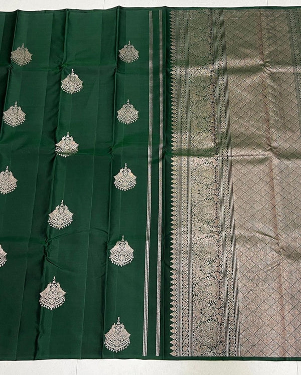 Dark Green Banarasi Silk Saree | Traditional Zari Weave