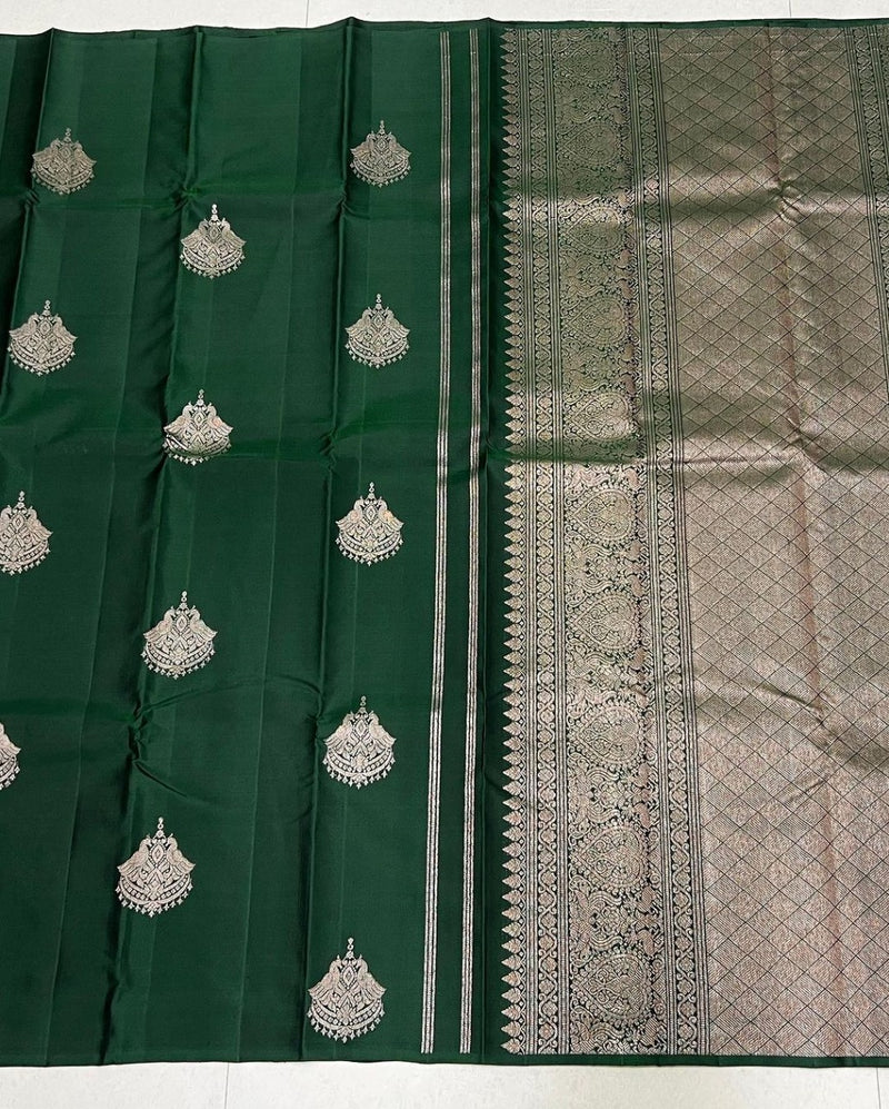 Dark Green Banarasi Silk Saree | Traditional Zari Weave