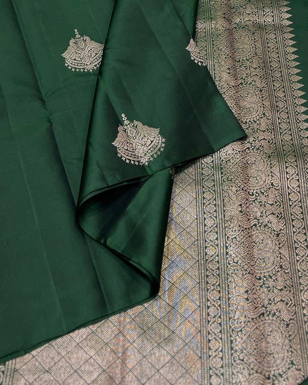 Dark Green Banarasi Silk Saree | Traditional Zari Weave