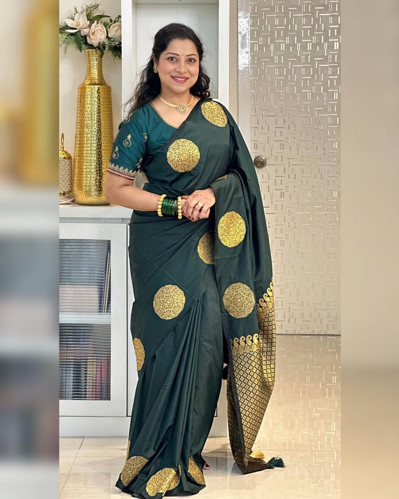 Dark Green Banarasi Silk Saree | Wedding & Festive Wear