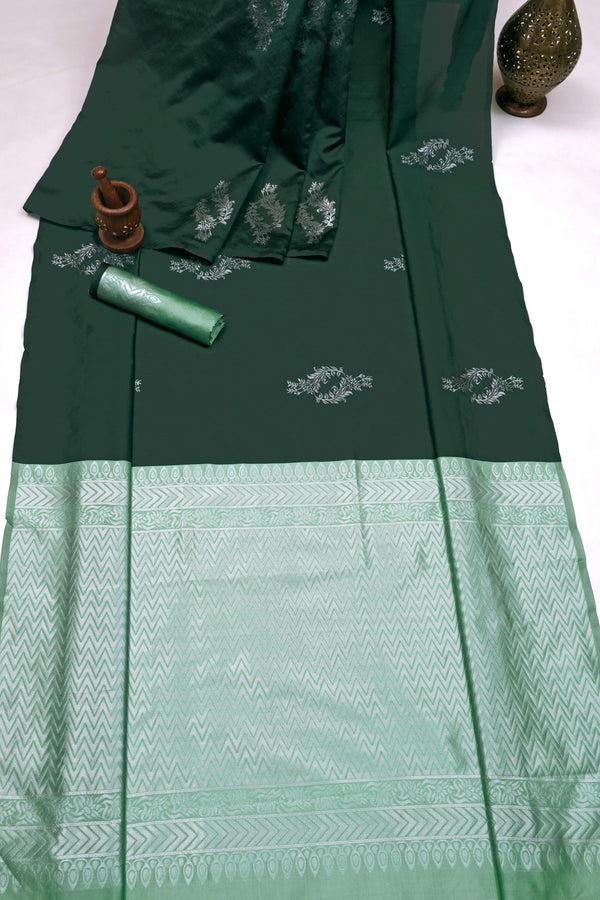 Dark Green Banarasi Silk Saree | Wedding & Reception Wear