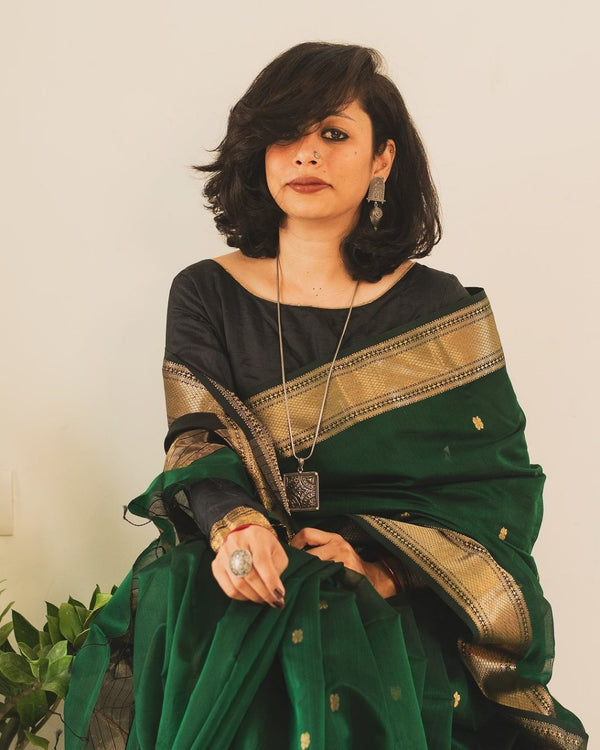 Dark Green Cotton Saree | Everyday Ethnic Wear
