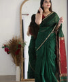 Dark Green Cotton Saree | Festive & Party Wear