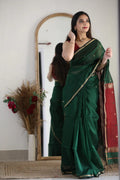 Dark Green Cotton Saree | Festive & Party Wear