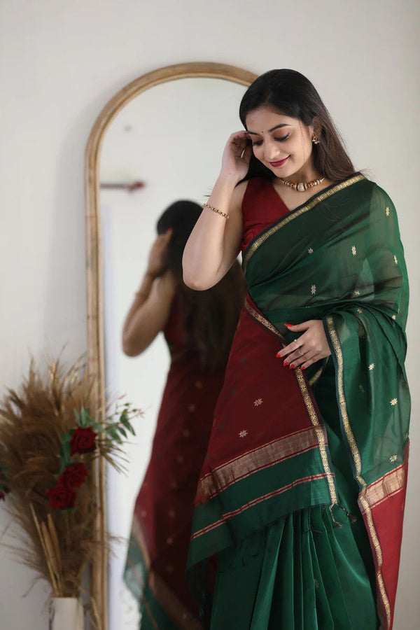 Dark Green Cotton Saree | Festive & Party Wear