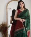 Dark Green Cotton Saree | Festive & Party Wear