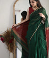 Dark Green Cotton Saree | Festive & Party Wear