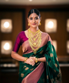 Dark Green Jacquard Silk Saree | Festival & Ceremony Wear