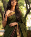 Dark Green Jacquard Silk Saree | Festive & Party Wear