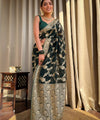 Dark Green Jacquard Silk Saree | Rich Zari Border Saree