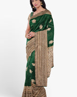Dark Green Jacquard Silk Saree | Rich Zari Border Saree
