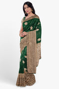 Dark Green Jacquard Silk Saree | Rich Zari Border Saree