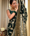 Dark Green Jacquard Silk Saree | Rich Zari Border Saree