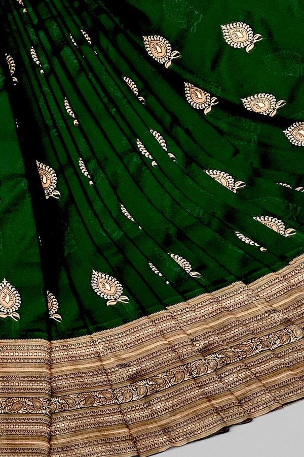 Dark Green Jacquard Silk Saree | Rich Zari Border Saree