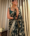 Dark Green Jacquard Silk Saree | Rich Zari Border Saree