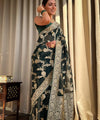 Dark Green Jacquard Silk Saree | Rich Zari Border Saree