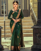 Dark Green Jacquard Silk Saree | Traditional Wedding Wear