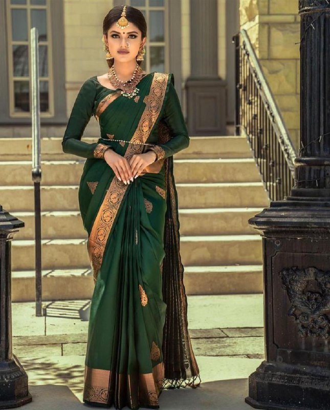 Dark Green Jacquard Silk Saree | Traditional Wedding Wear