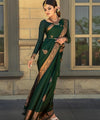 Dark Green Jacquard Silk Saree | Traditional Wedding Wear