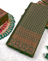 Dark Green Kanjivaram Silk Saree | Bridal & Festive Wear