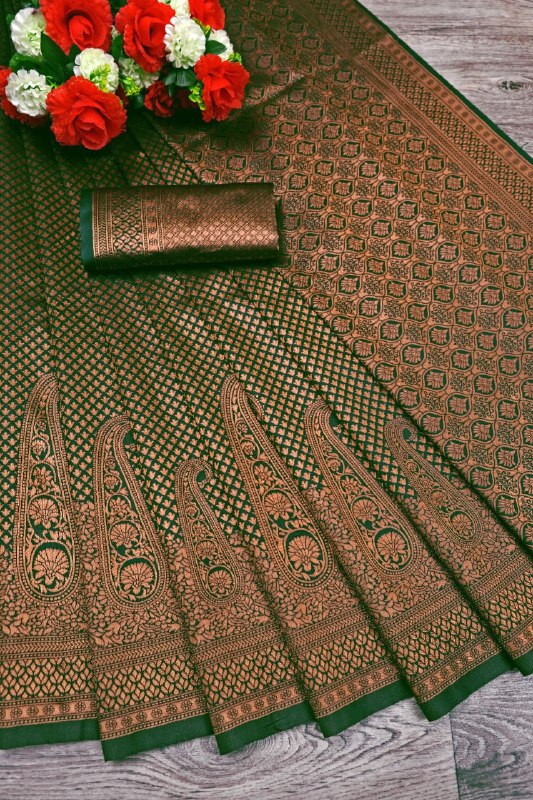 Dark Green Kanjivaram Silk Saree | Bridal & Festive Wear