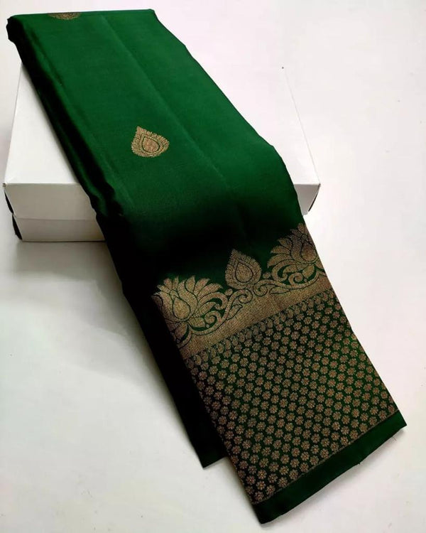 Dark Green Kanjivaram Silk Saree | Traditional Zari Weave