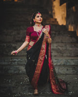 Dark Green Paithani Silk Saree | Wedding & Festive Wear
