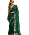 Dark Green Satin Saree with Zari Weaving & Siroski Border | RD TANISHKA