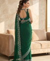 Dark Green Satin Saree with Zari Weaving & Siroski Border | RD TANISHKA