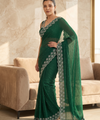 Dark Green Satin Saree with Zari Weaving & Siroski Border | RD TANISHKA