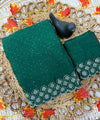 Dark Green Satin Saree with Zari Weaving & Siroski Border | RD TANISHKA