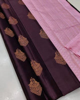 Deep Plum Banarasi Silk Saree | Traditional Zari Weave