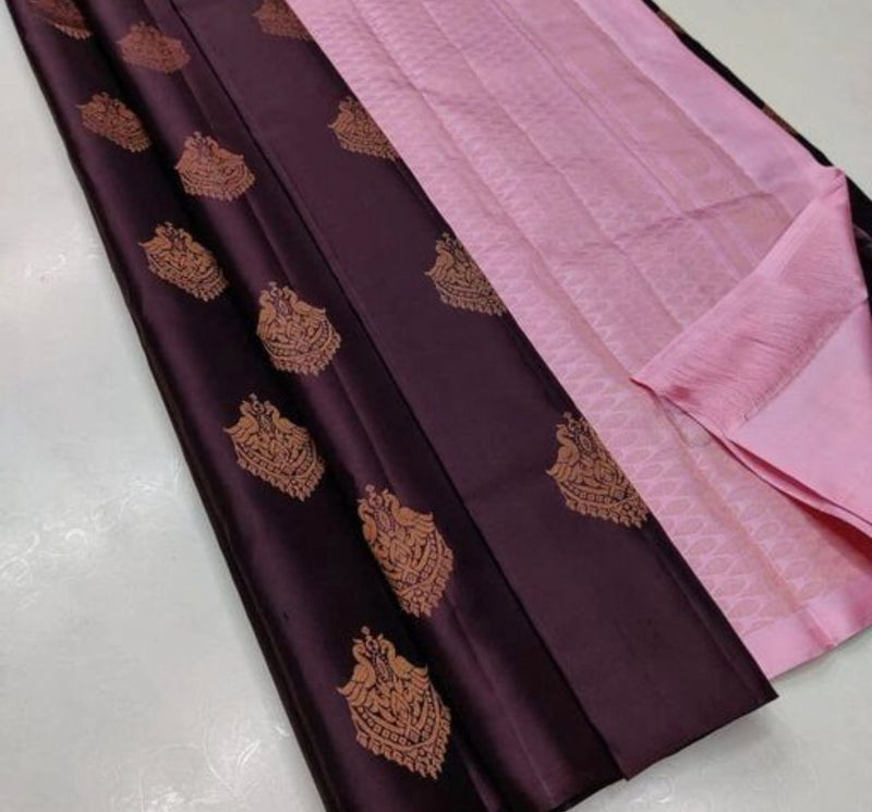 Deep Plum Banarasi Silk Saree | Traditional Zari Weave