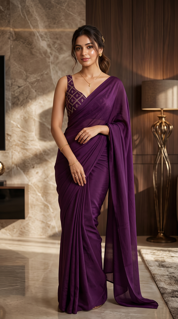Deep Purple Bollywood Designer Saree | Party & Festive Wear detail view
