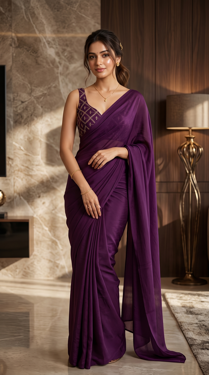 Deep Purple Bollywood Designer Saree | Party & Festive Wear