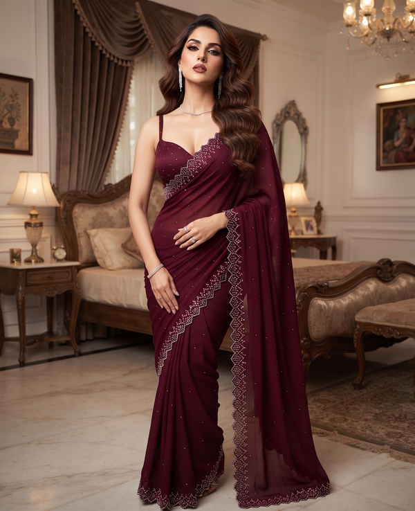 Deep Wine Silk Saree | Wedding & Festive Wear detail view