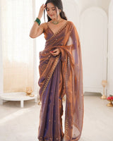 Dusky Purple Space Silk Sequin Embroidery Saree for Party Wear | RD KAVYA