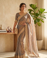Dusty Grey Moss Satin Saree with Maharani Big Border | RD PRIYA