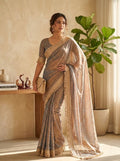 Dusty Grey Moss Satin Saree with Maharani Big Border | RD PRIYA